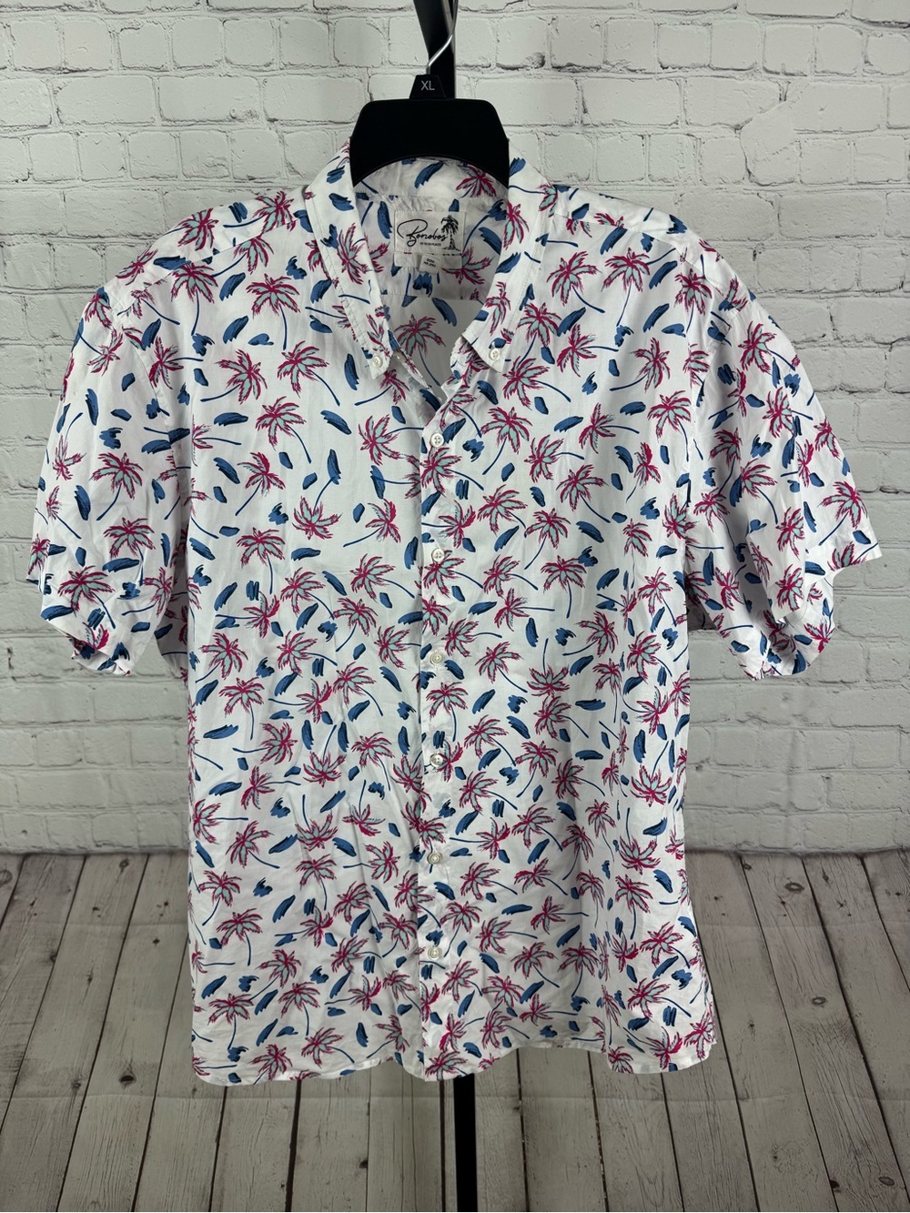 Bonobos Riviera Short Sleeve Button Up Slim Fit White Palm Tree Print Size XXL